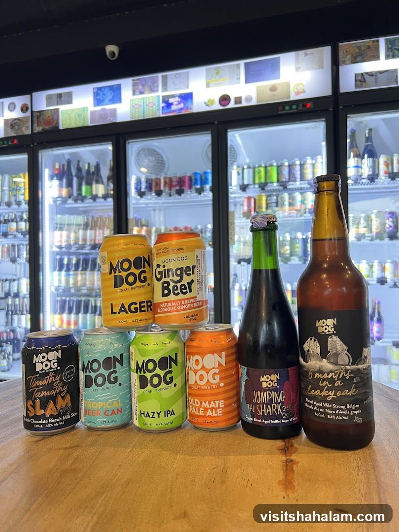 Assortment of Moon Dog Craft Brewery beverages