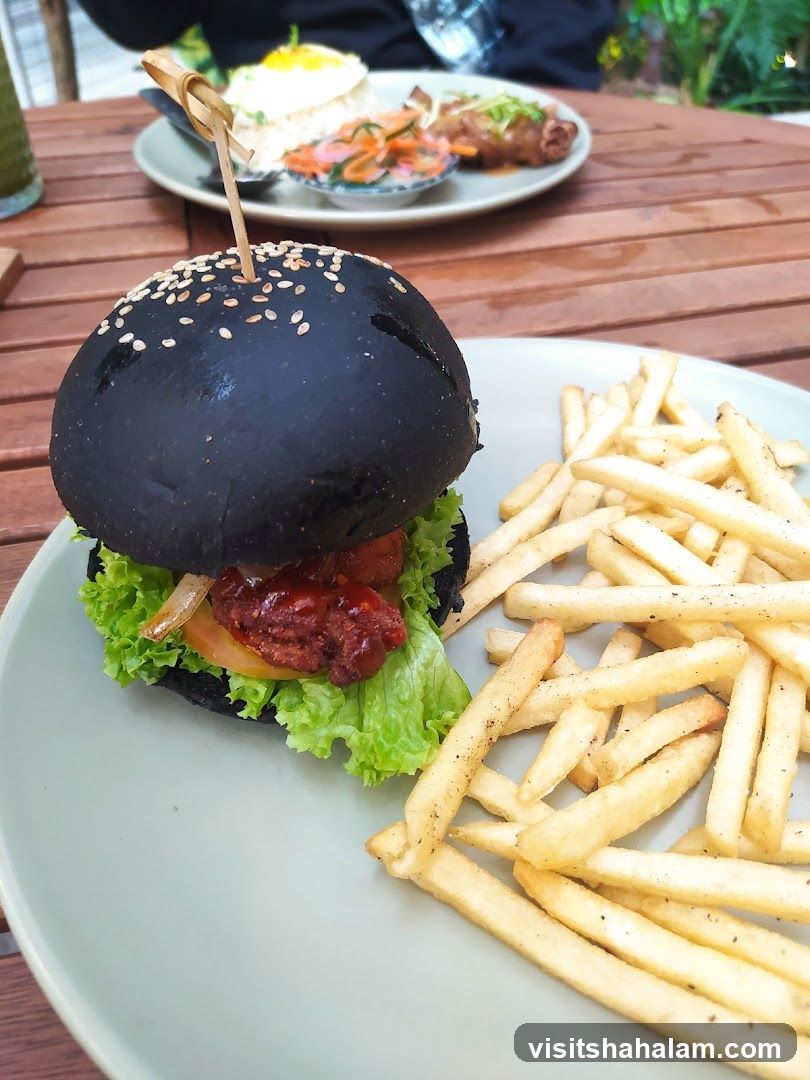 Black Burger with Fries