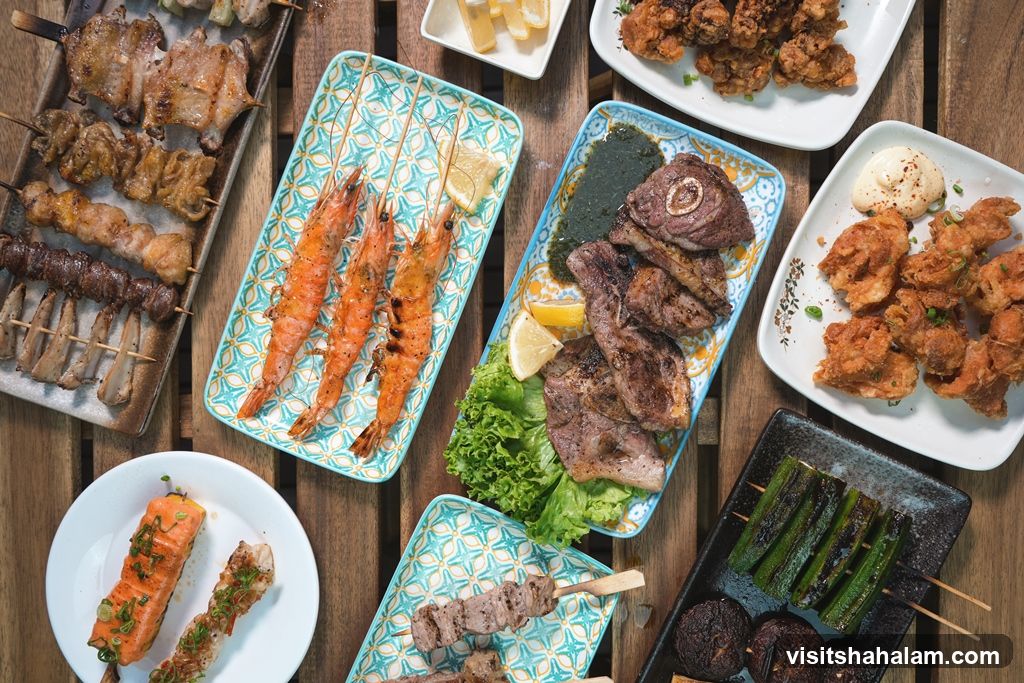 Assortment of Grilled Skewers and Fried Items