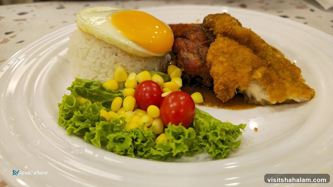 Fried Egg and Rice with Chicken and Fish