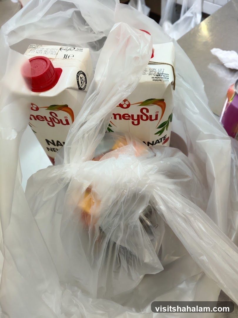 Grocery Bag with Juice Cartons