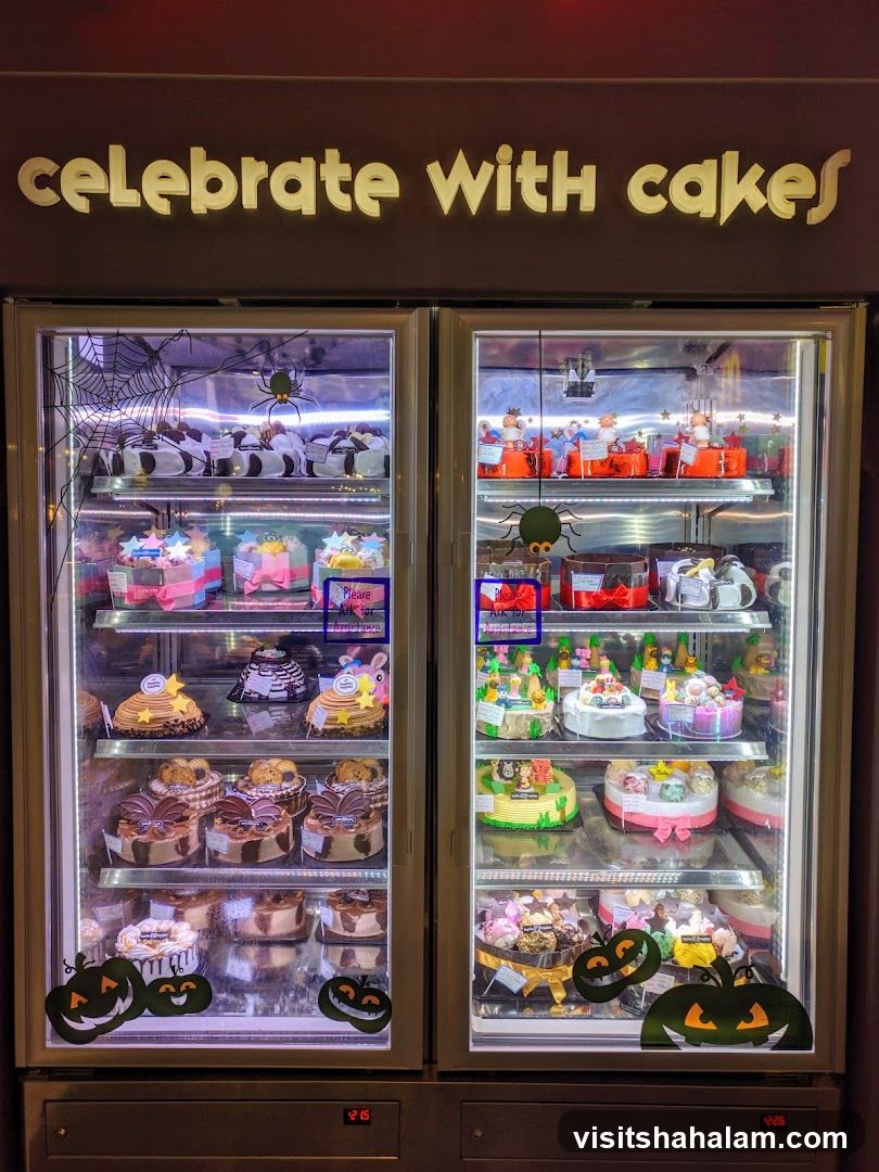 Cakes in a display refrigerator