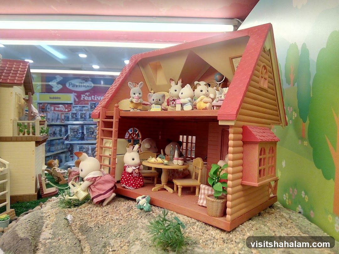 Diorama of a Sylvanian Families house and garden