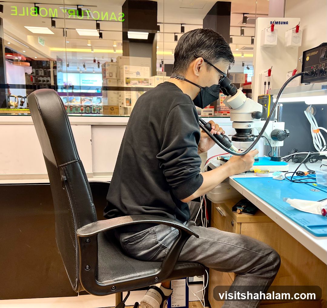 Technician working at a repair station