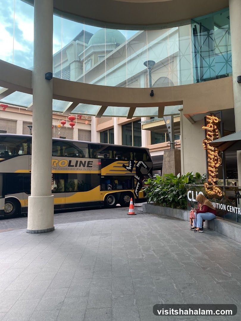 Bus parked outside a building