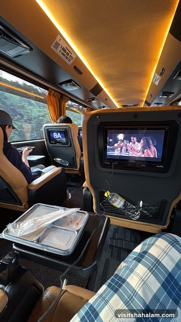 Bus Interior with Entertainment and Meal