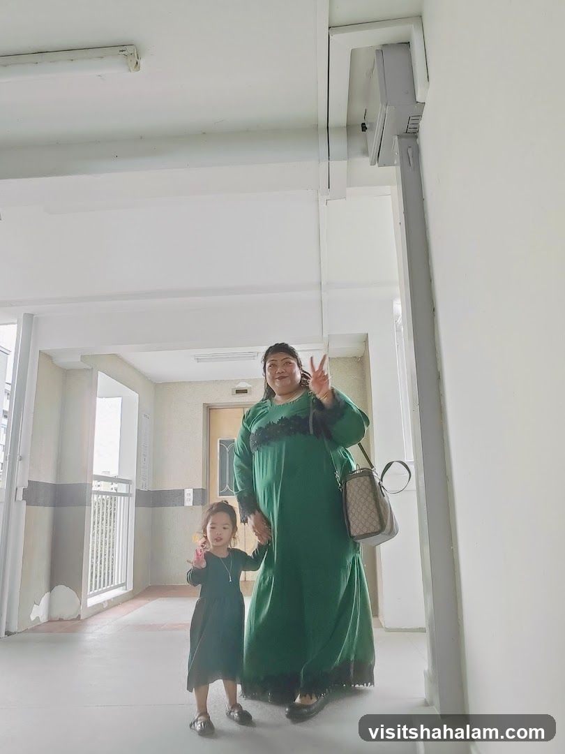 Woman and child in hallway