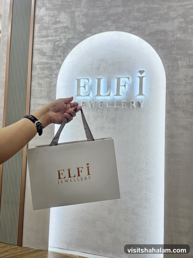 Jewellery shopping bag and store sign