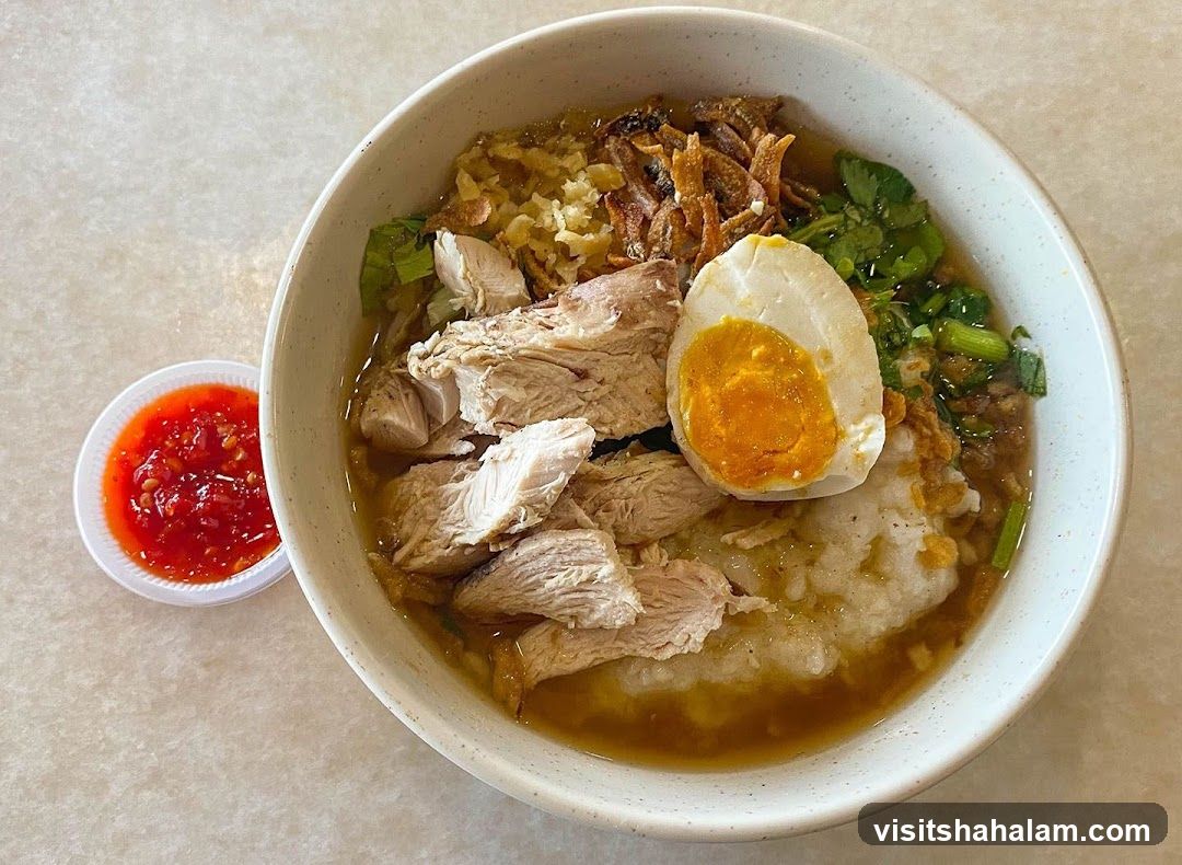 Chicken Congee with Egg and Chili Sauce