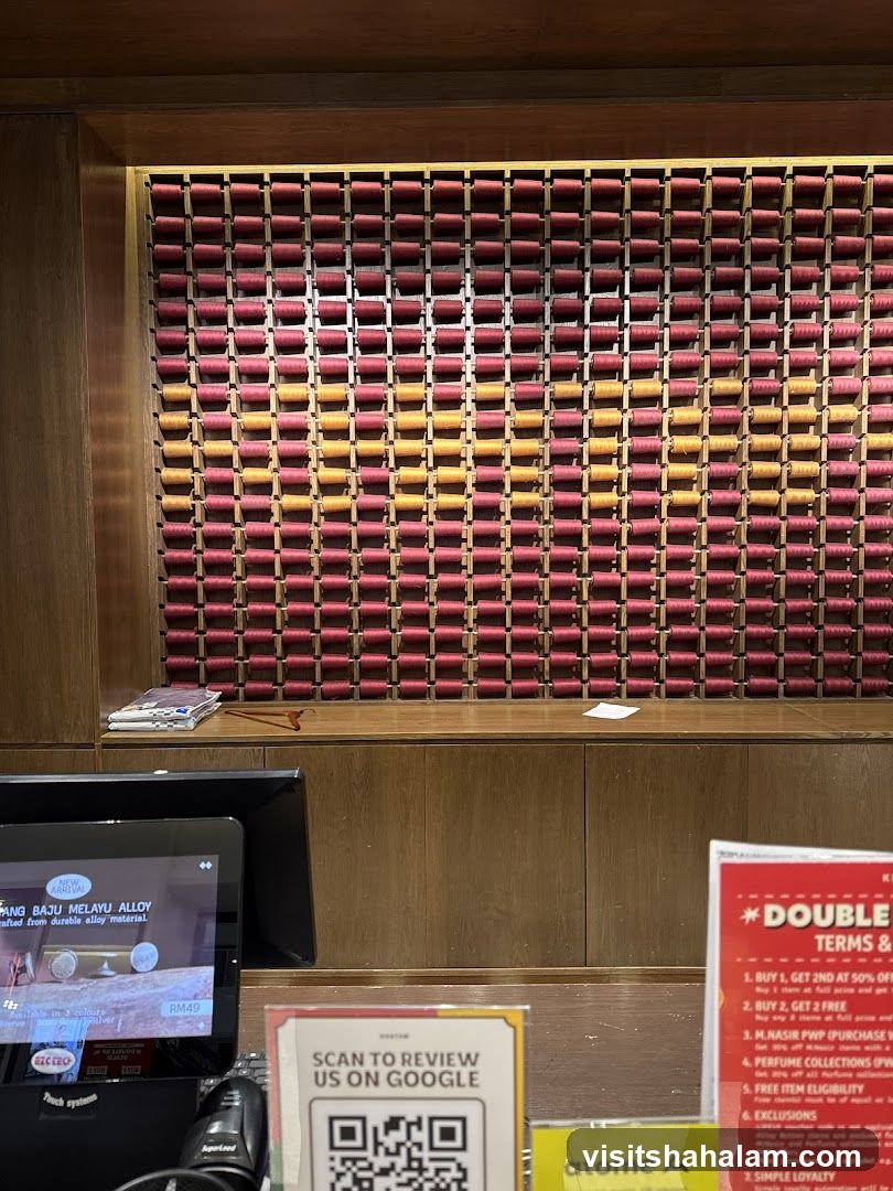 Retail Display with Spools and Promotional Signs