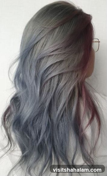 Wavy Gray and Burgundy Hair