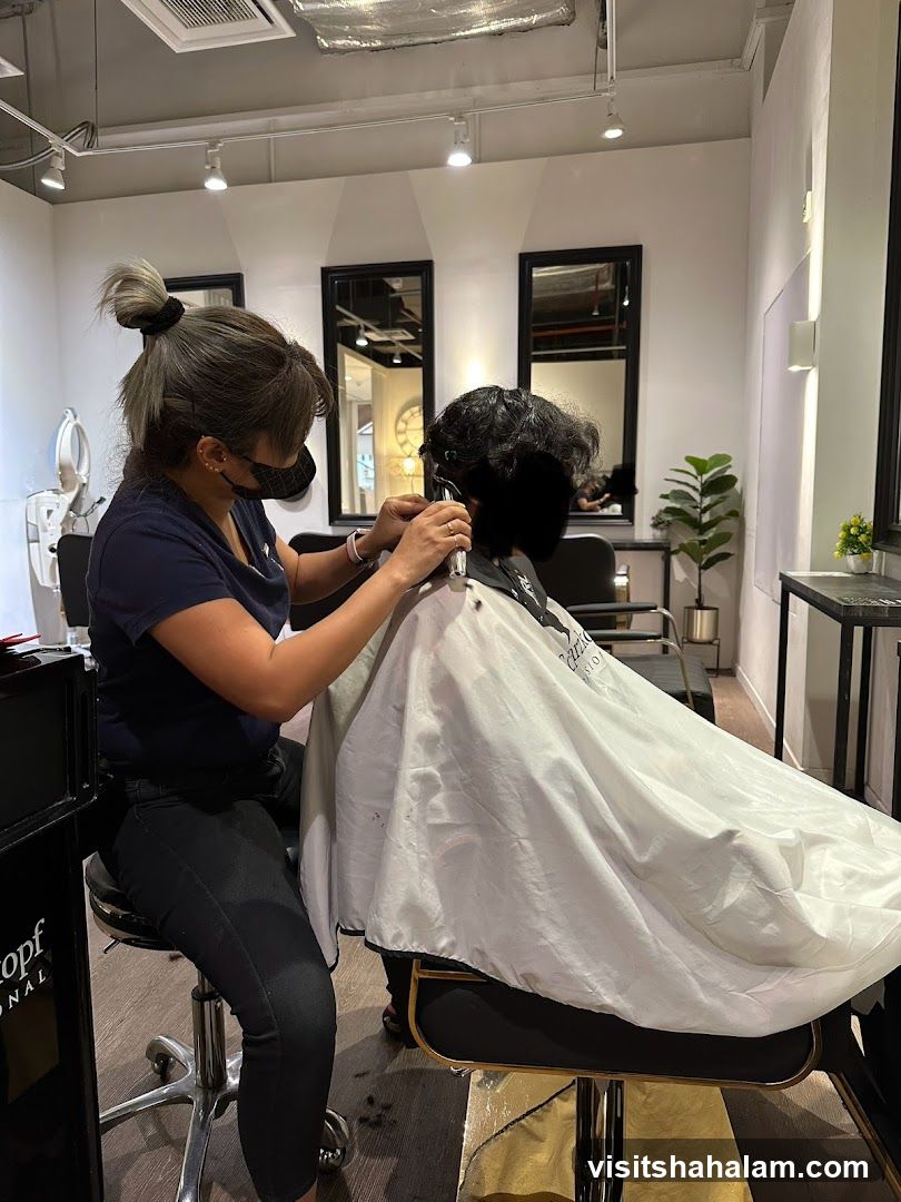 Hairdresser cutting client's hair