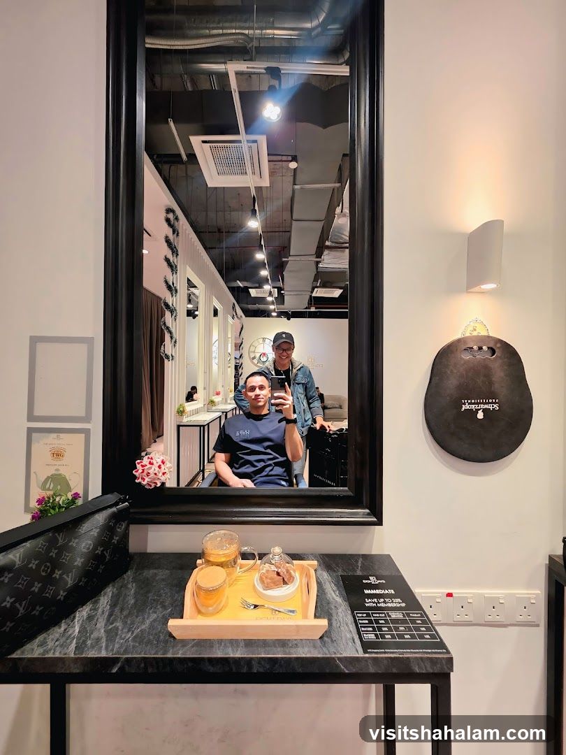 Salon Interior with Customers and Refreshments