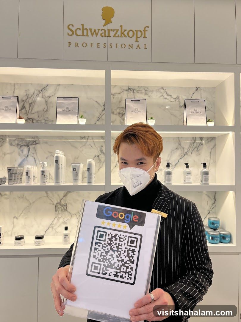 Man holding a Google review QR code