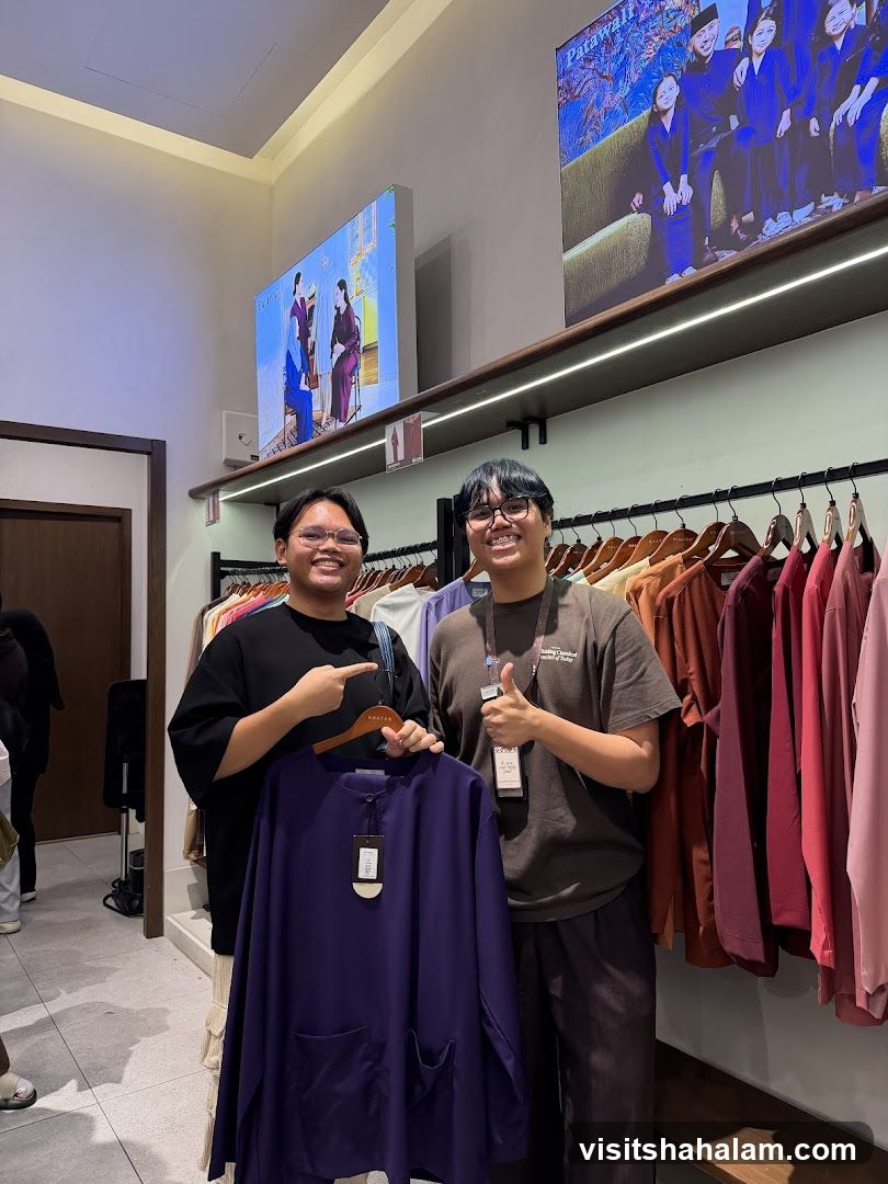 Two people in a clothing store