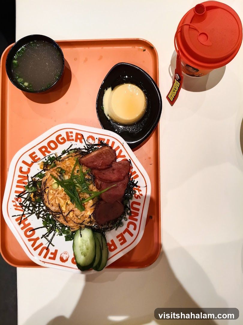Meal Tray with Fried Rice, Soup, and Dessert