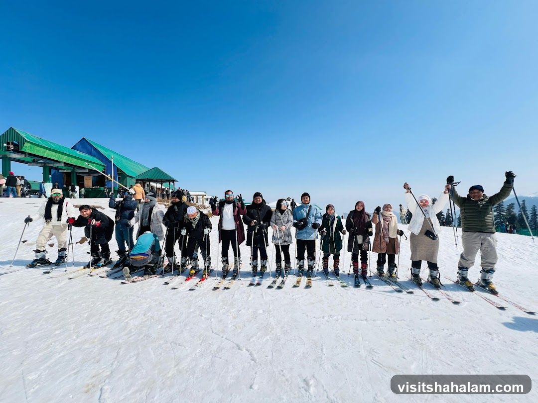 Group of skiers on a snowy mountain