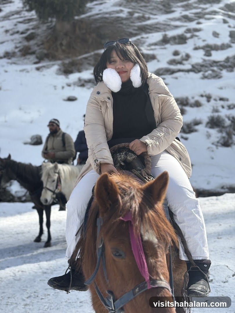 Woman on horseback in snowy landscape