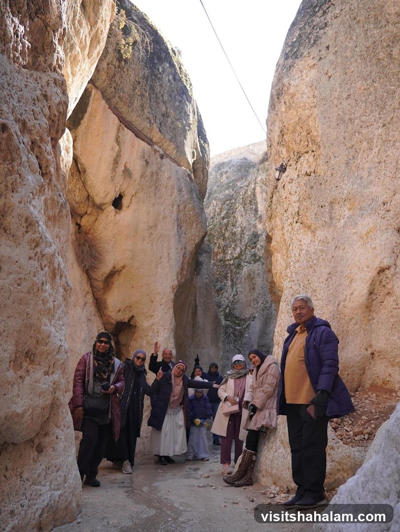 Group of people in a rocky canyon