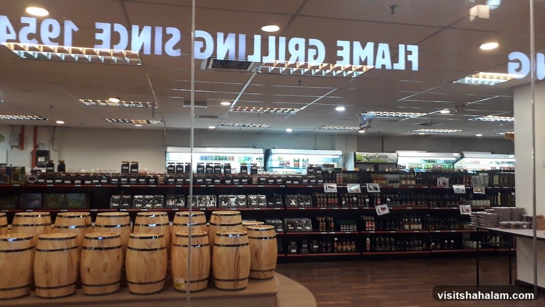 Store Interior with Barrels and Shelves of Products