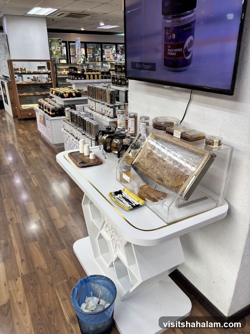Store Interior with Display of Honeycomb and Spices