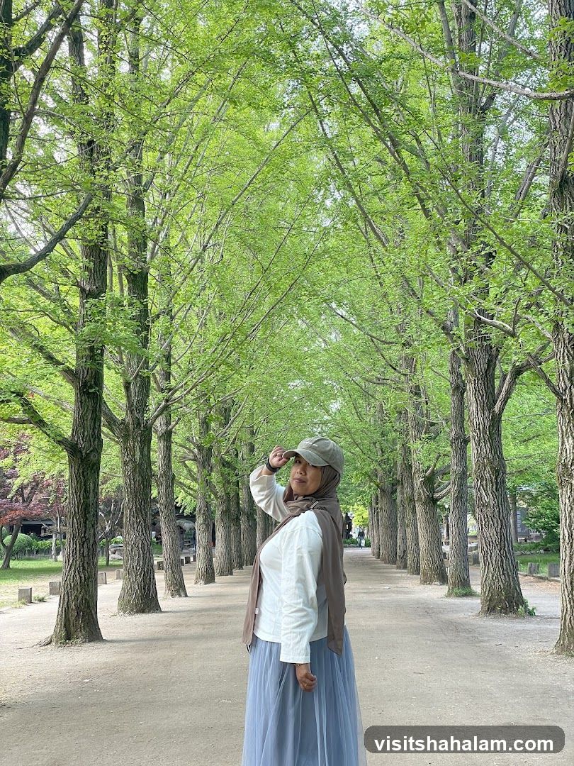 Woman Posing in a Tree-Lined Path