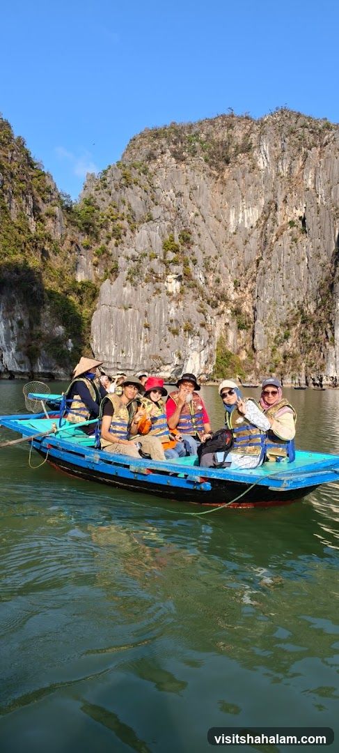 Tourists on a Boat in a Karst Landscape