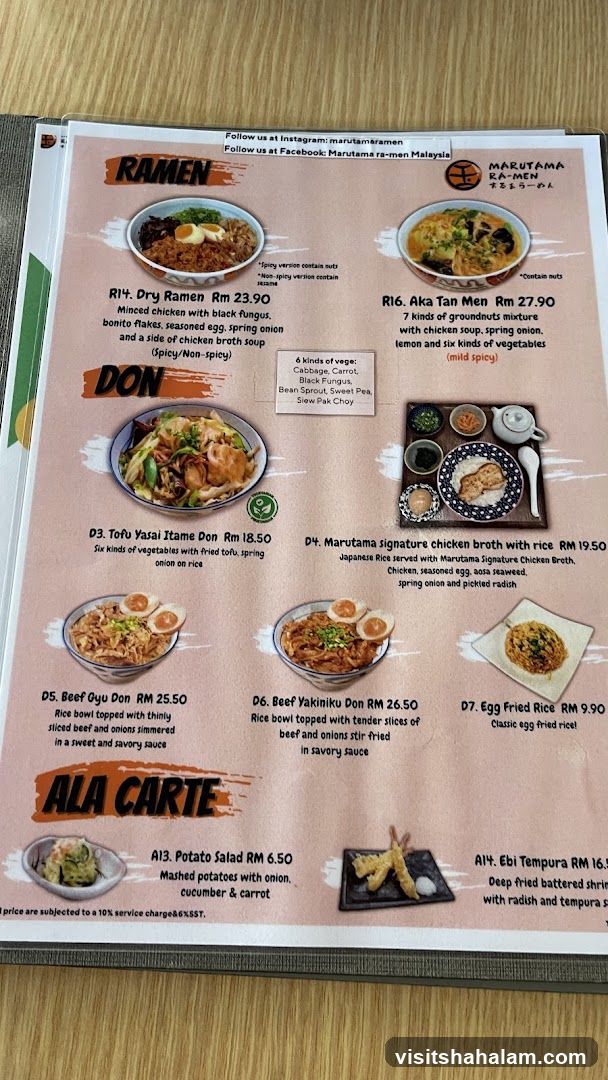 Marutama Ramen Menu
