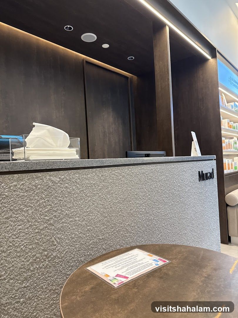 Reception Desk with Murad Signage