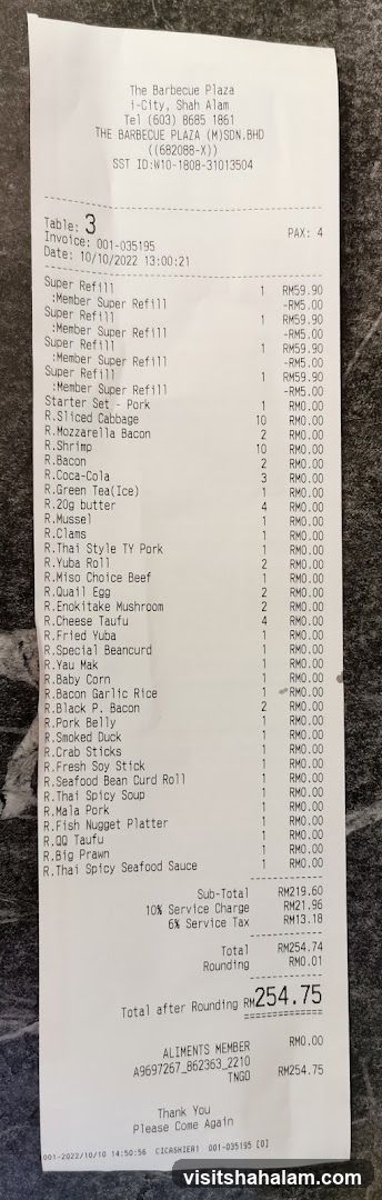 The Barbecue Plaza Receipt