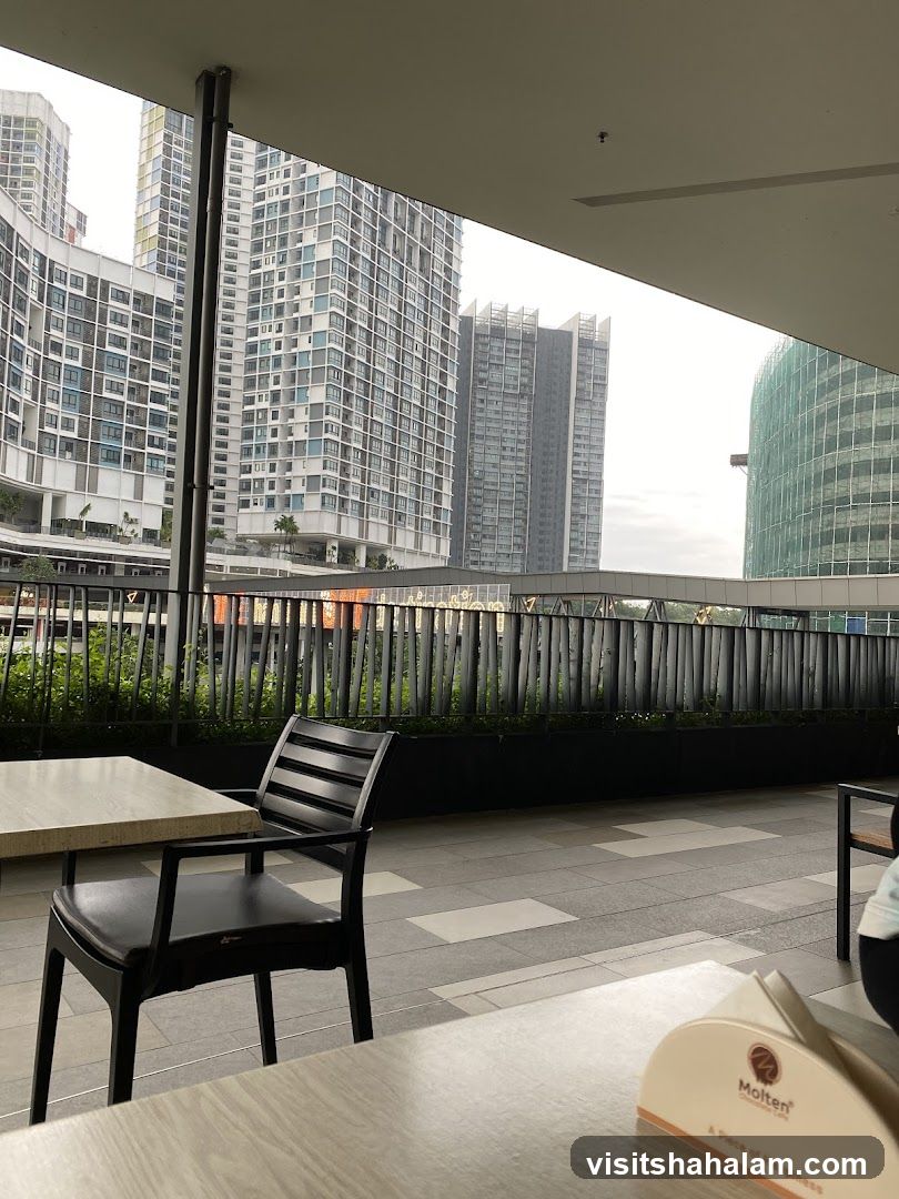 Outdoor seating area with city view