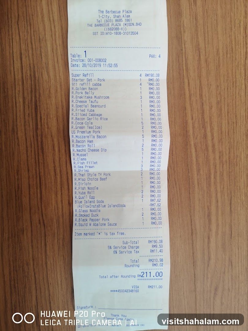 The Barbecue Plaza Receipt