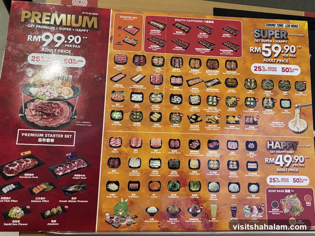 Premium, Super, and Happy Set Menu