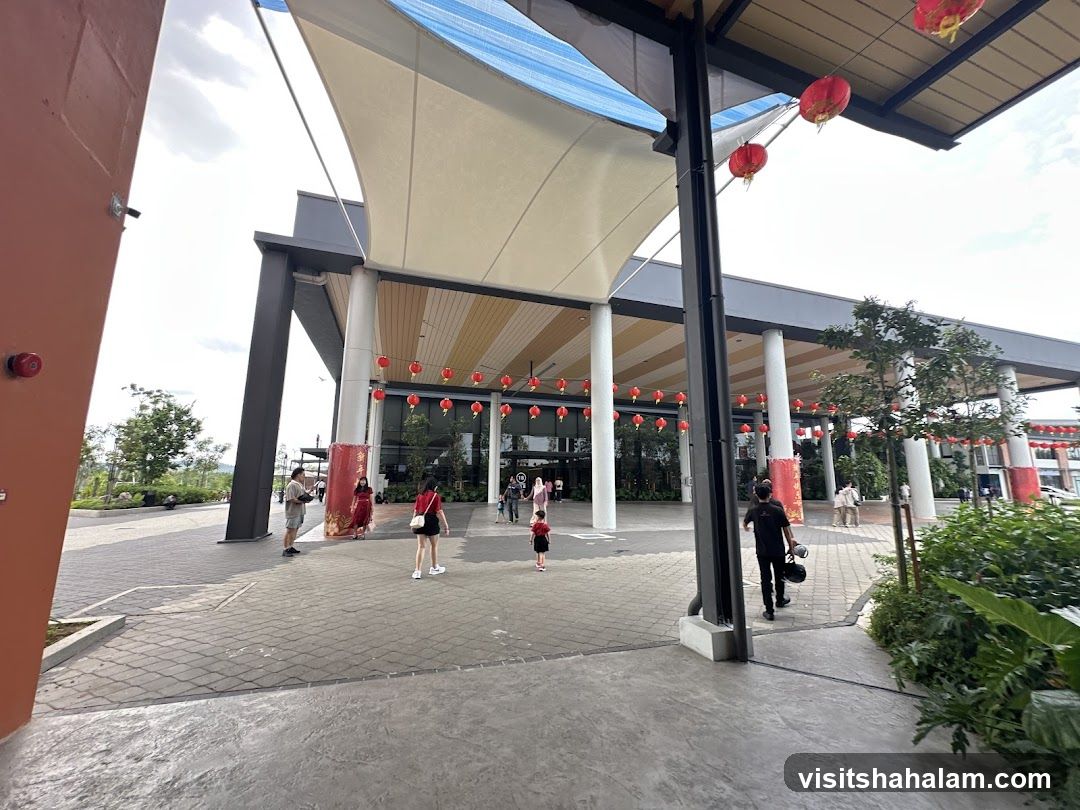 Outdoor walkway with red lanterns