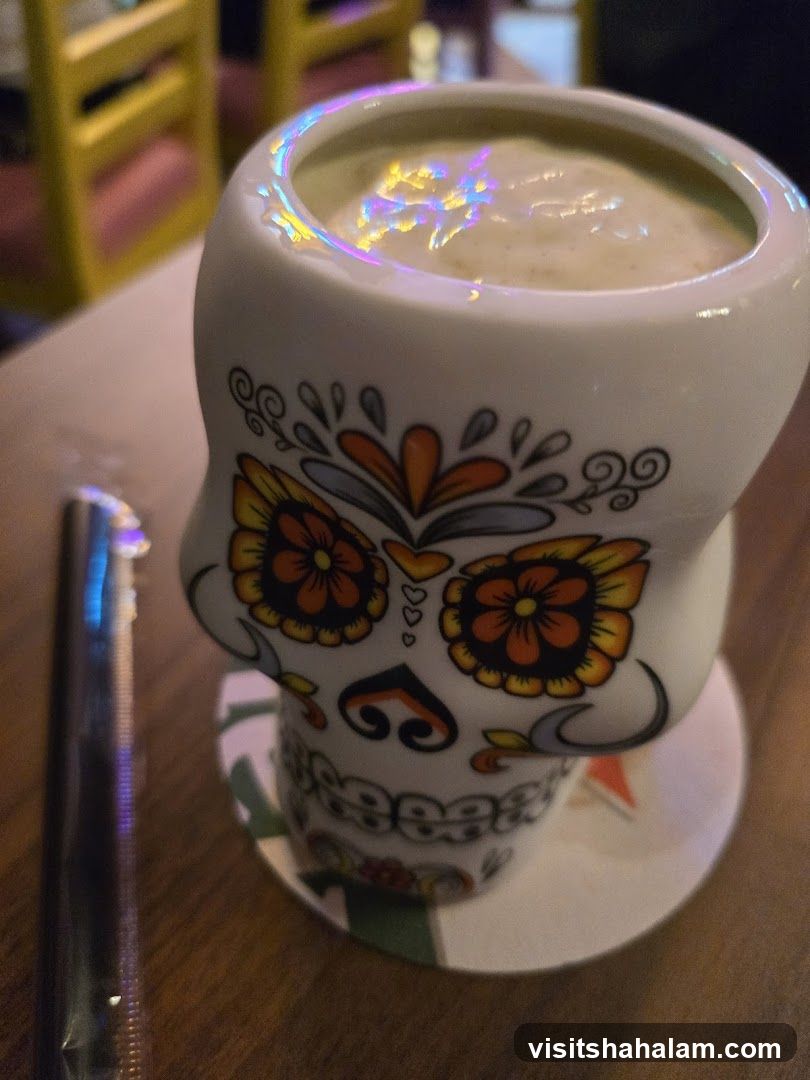 Skull-shaped mug with drink