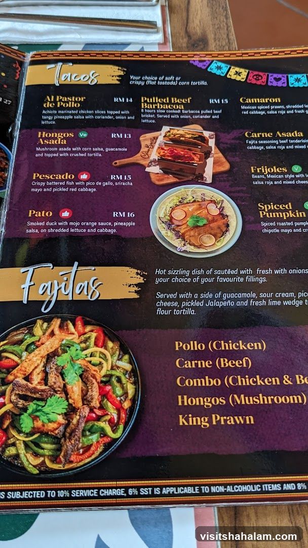 Tacos and Fajitas Menu