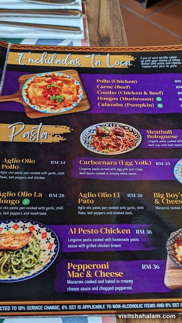 Enchiladas Ta Loca & Pasta Menu