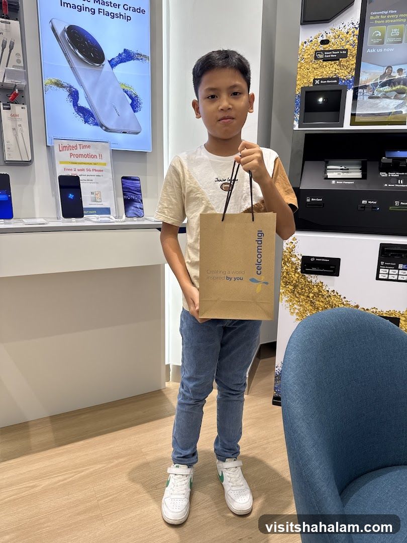 Boy holding a shopping bag in a store