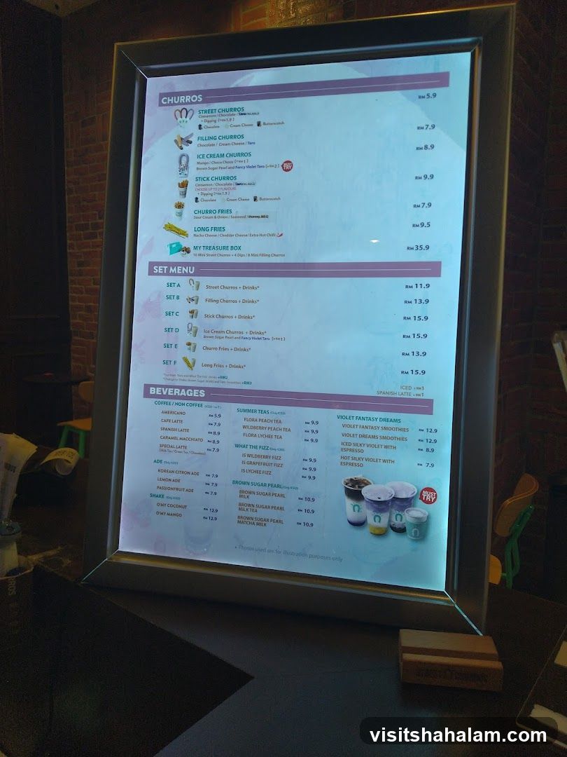 Churros and Beverages Menu