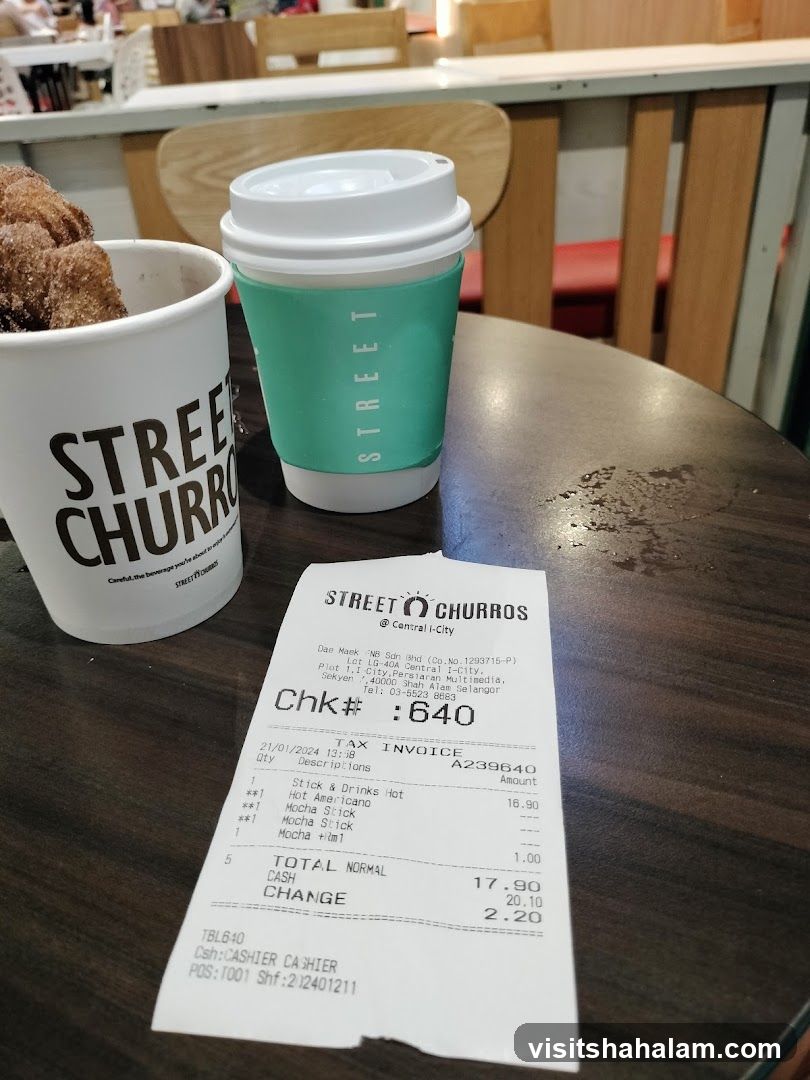 Street Churros Receipt and Drink
