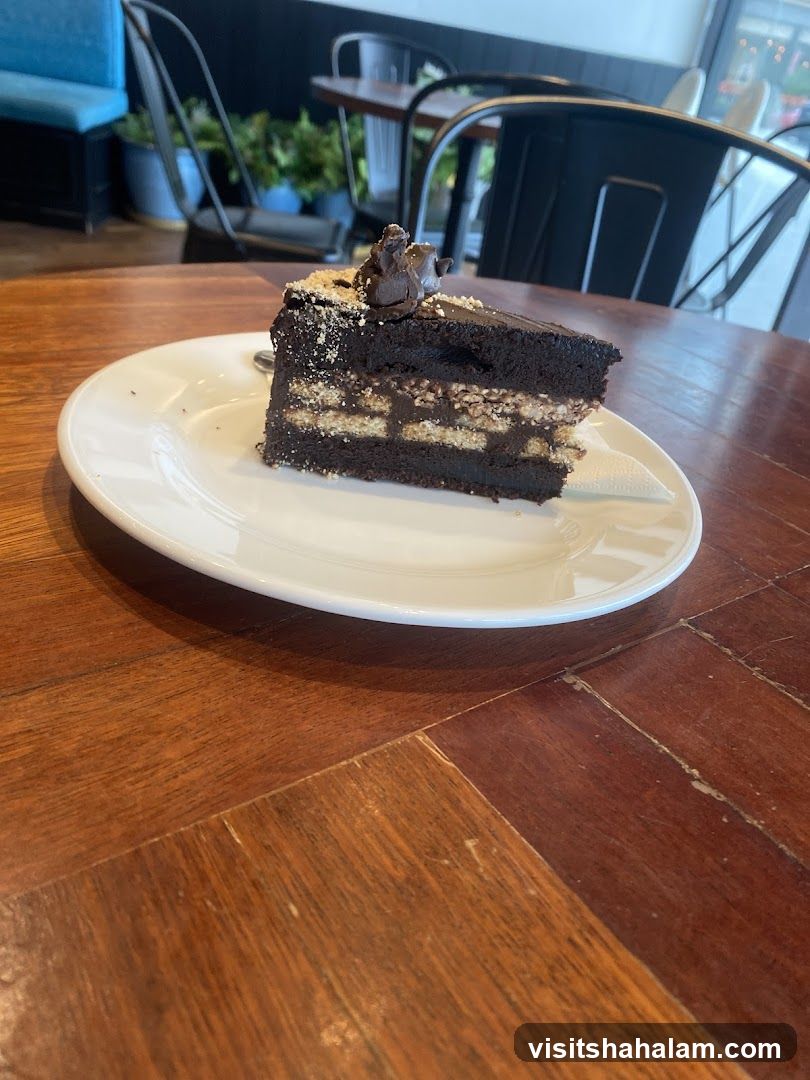Chocolate cake slice on a plate