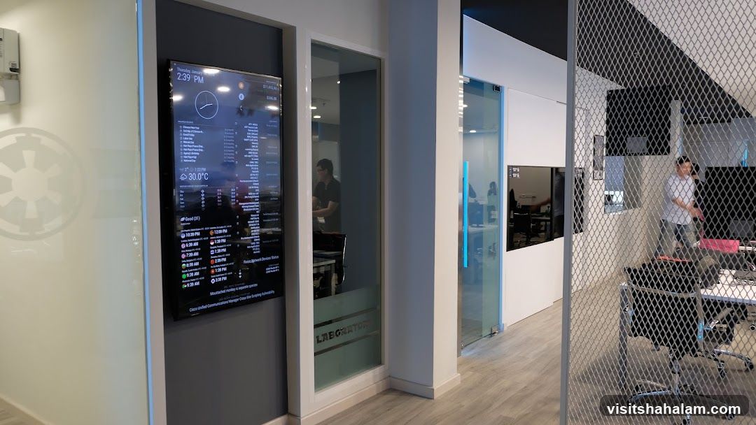 Office Interior with Digital Display