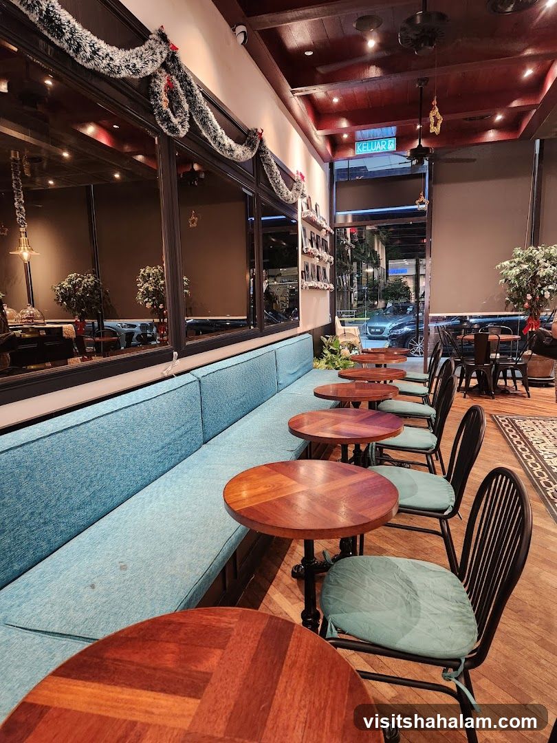 Cafe Interior with Christmas Decorations