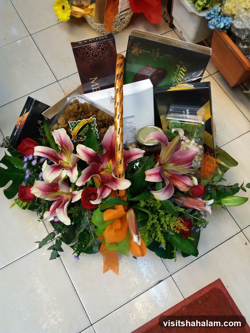 Gift Basket with Flowers and Snacks