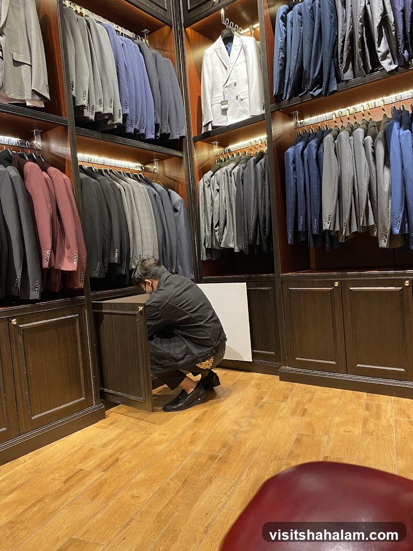 Man examining a display of suits