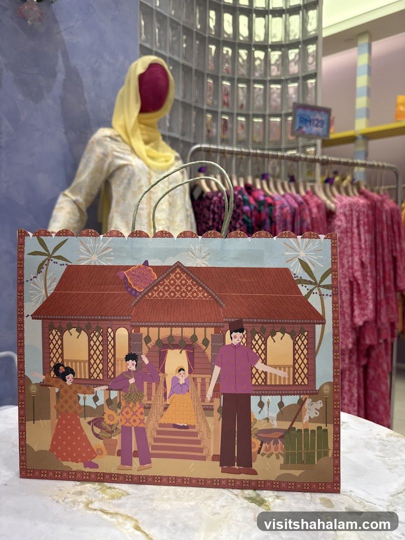 Decorative Gift Bag with Traditional House Illustration