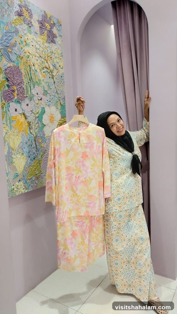 Woman holding a floral patterned outfit