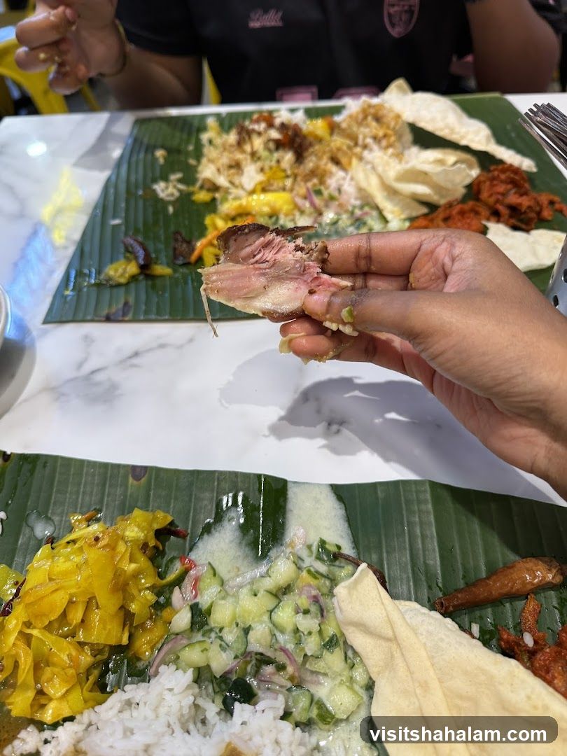 Meal served on banana leaves