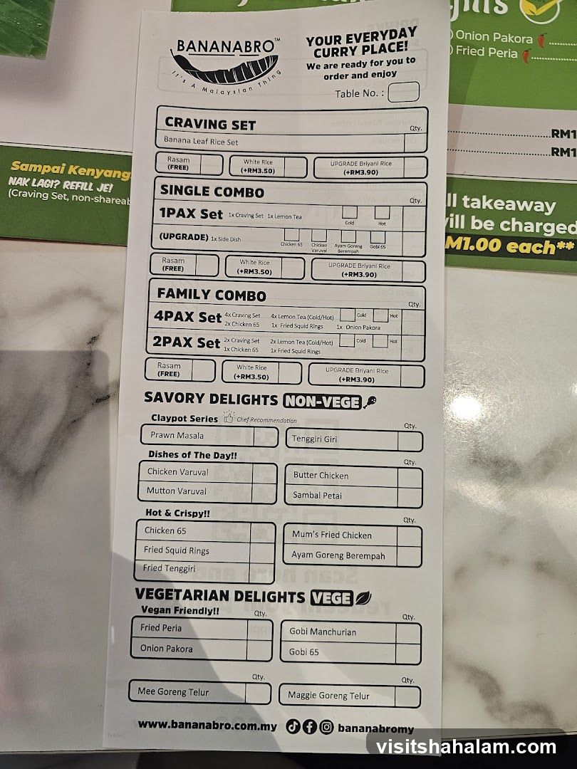BANANABRO Menu