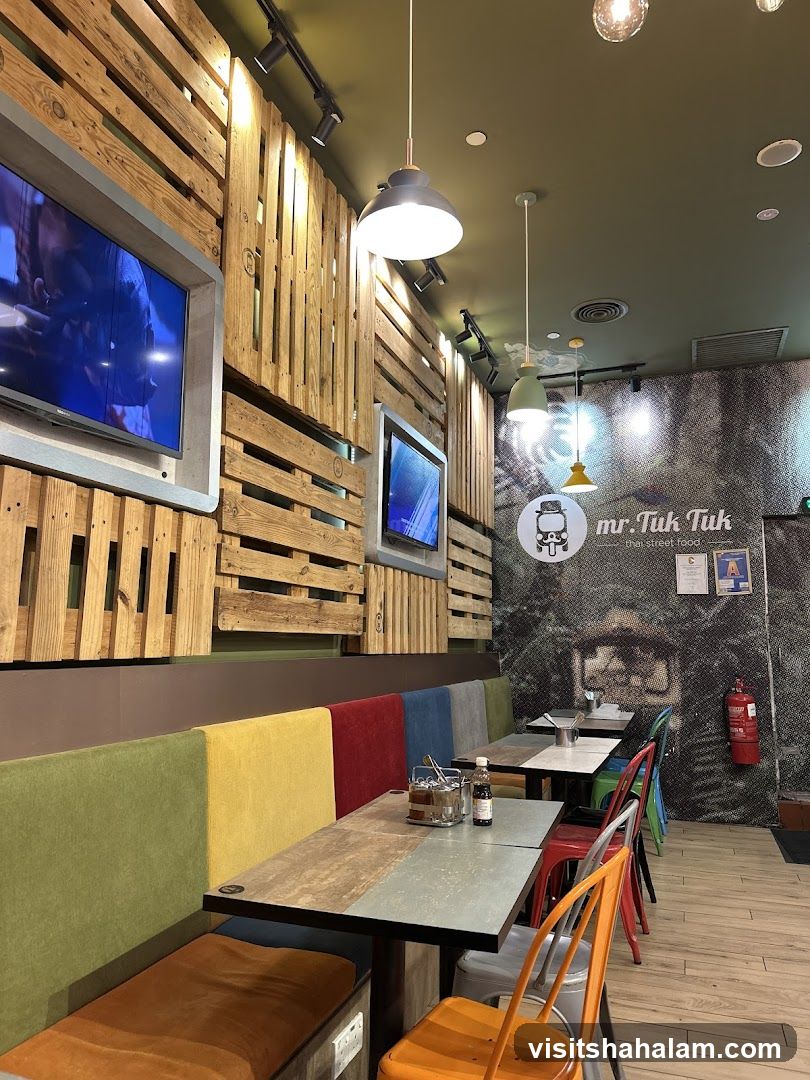 Restaurant Interior with Colorful Seating
